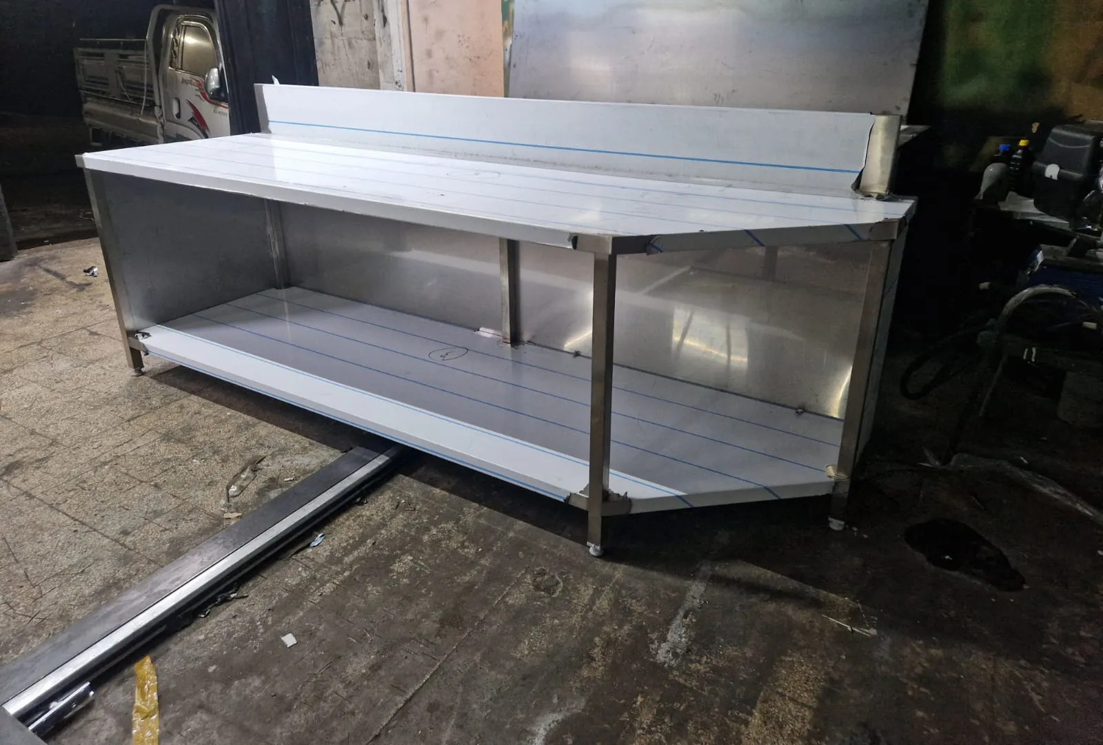stainless steel service counter.